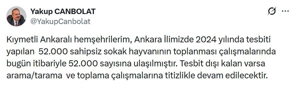 Ankara'da 52 bin sahipsiz sokak hayvanı toplandı