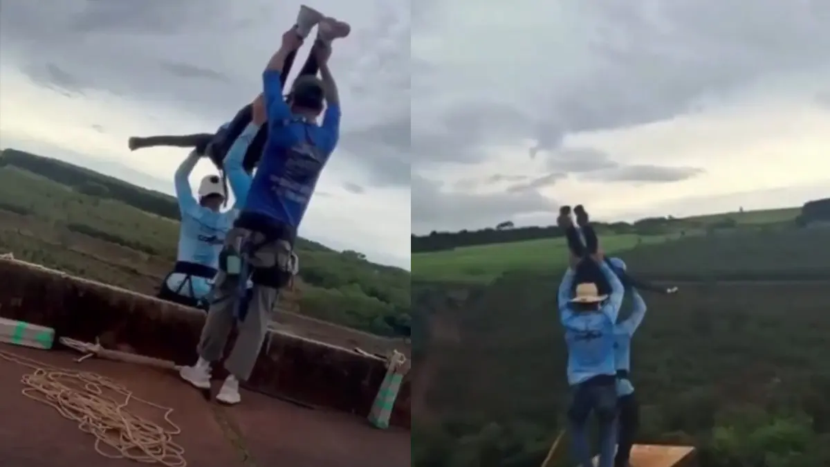 Bungee jumping etkinliğinde kan donduran anlar! Güvenlik halatını takmadan 40 metreden atıldı