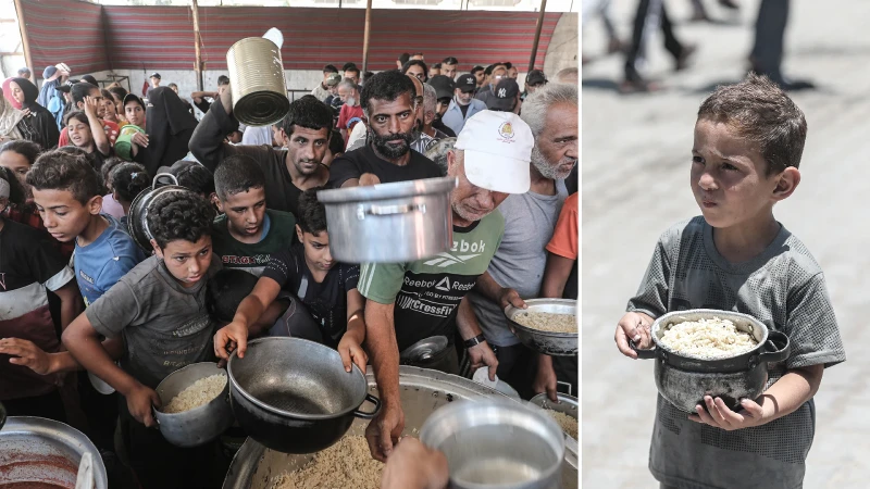 Gazze’de yerinden edilen Filistinlilere sıcak yemek dağıtımı yapıldı