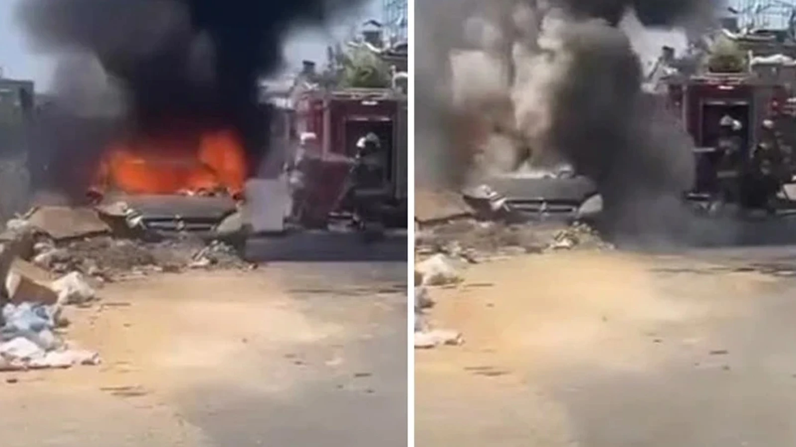Sanayiye tamir için bırakılan otomobil alev alev yandı