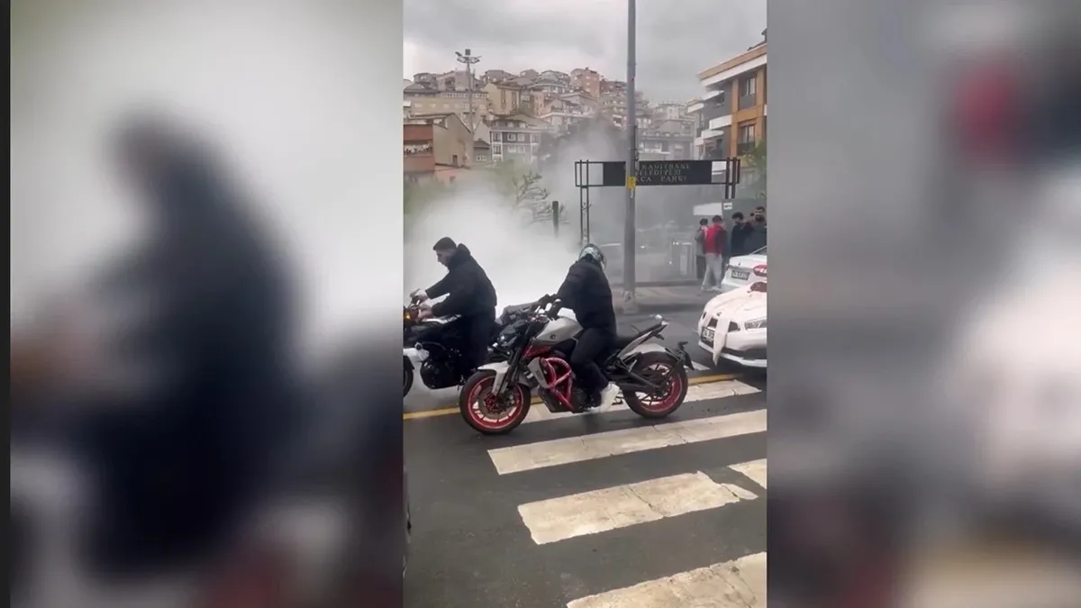 Kağıthane'de düğün konvoyunda motosikletle trafiği kapatıp patinaj çekti; 136 bin lira ceza kesildi