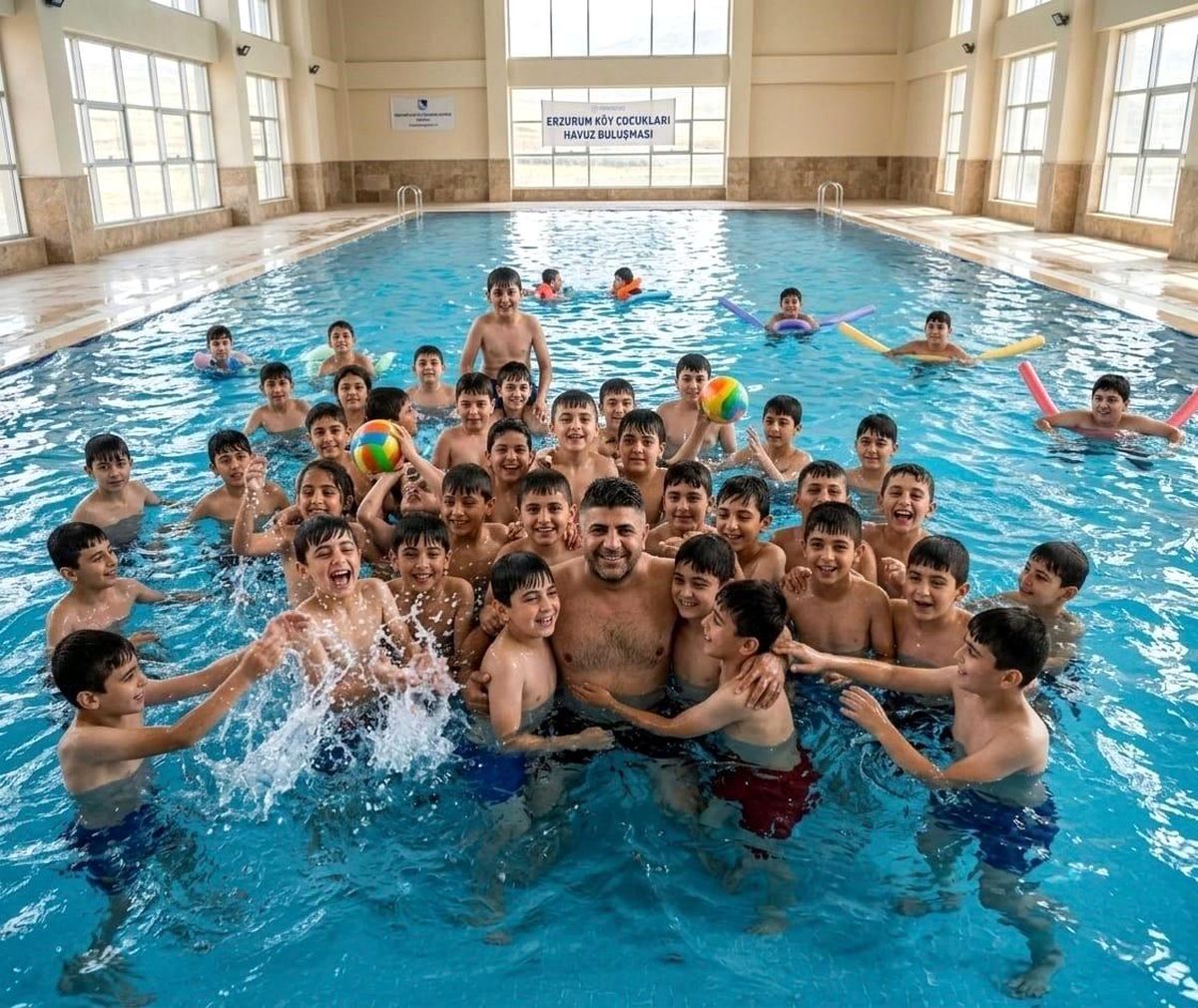 Erzurumlu iş insanından köy çocuklarına havuz jesti: 2 bin 500 çocuk ilk kez havuzla buluştu