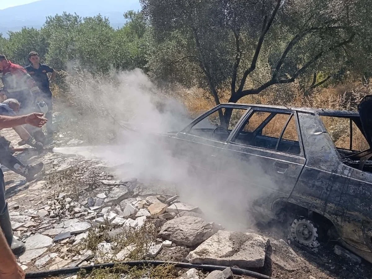 Aydın'da yanan otomobilini uzaklaştırıp, alevlerin ormana sıçramasını önledi