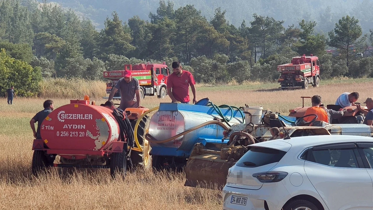Muğla'daki yangına imece usulü müdahale! Traktörünü ve su tankerini alan yangına koştu