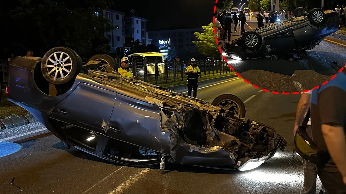 Bolu’da feci kaza! Savrularak taklalar attı: Hurdaya dönen araçtan burunları bile kanamadan çıktılar!