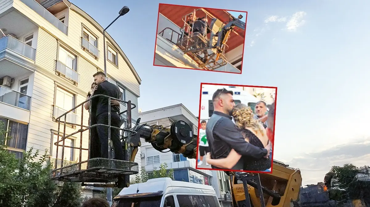 Romantik kahraman! Karısını kurtarmak için özel vinç kiraladı