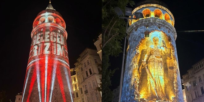 Galata Kulesi'nde 15 Temmuz'a özel Mapping gösterisi