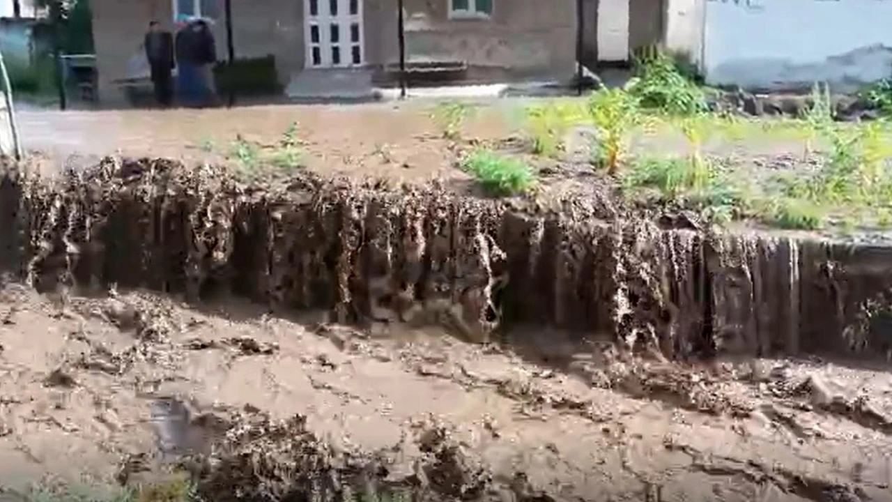 Erzurum'da sel: Dere taştı ev ve ahırları su bastı