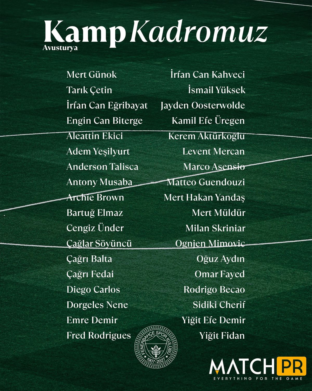 Fenerbahçe'de Avusturya kamp kadrosu açıklandı