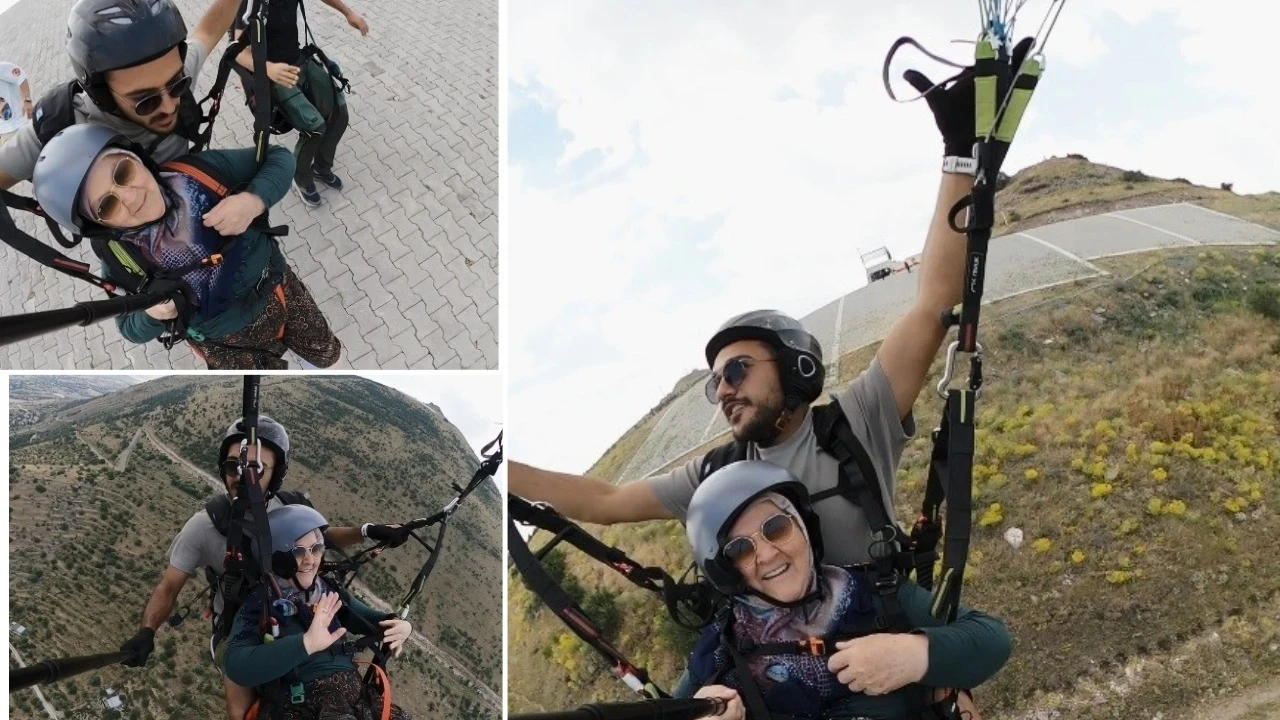 77 yaşındaki Türkan teyzenin paraşüt macerası güldürdü