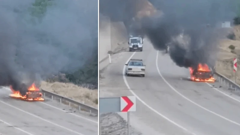 Adana'da seyir halindeki otomobil alev alev yandı