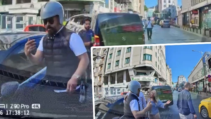 Beyoğlu'nda yol verme kavgası kamerada: Boksörüm çeneni kırarım