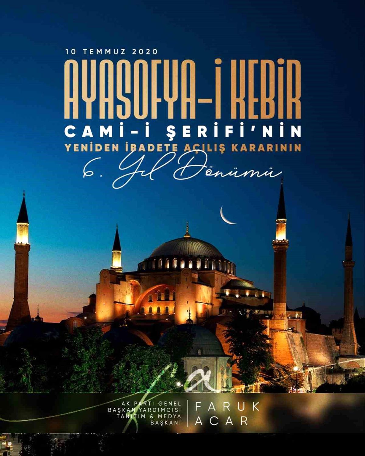 Acar: Ayasofya'nın hasreti 6 yıl önce sona erdi