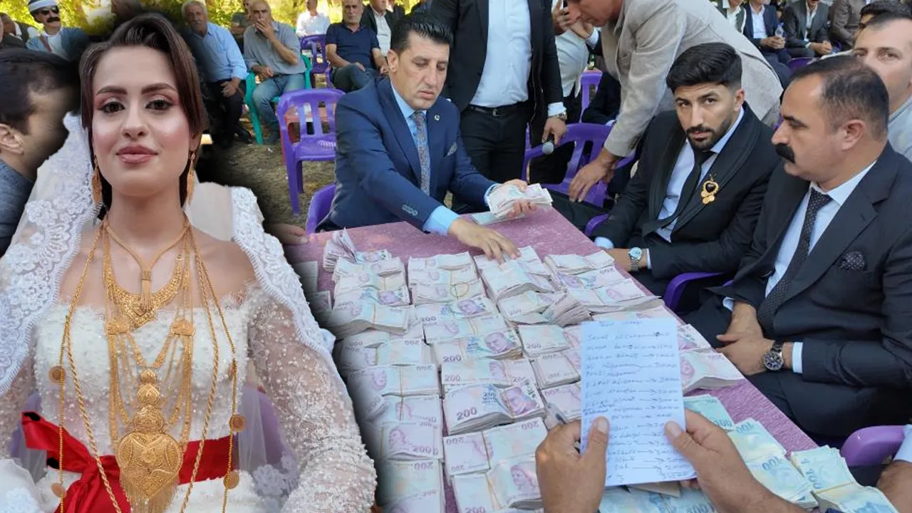 Paraları say say bitiremediler! Bu düğünde 35 koyun kesildi, 6 milyon lira takı takıldı