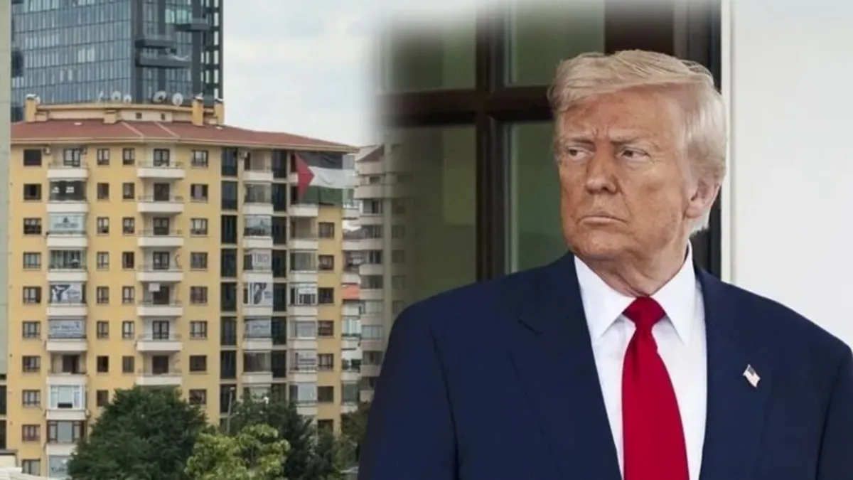 Trump gelmeden mesaj gibi görüntü: Otelinin karşısına Filistin bayrağı astılar