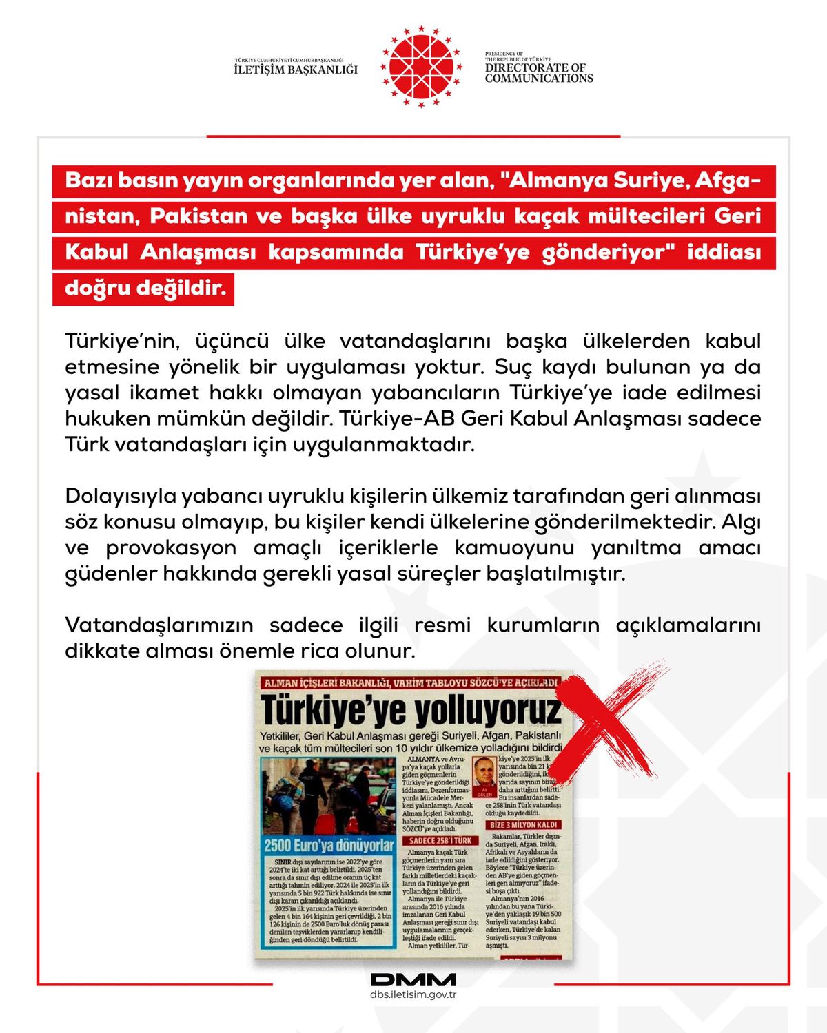 DMM: 'Almanya kaçak mültecileri Türkiye'ye gönderiyor' iddiası doğru değil