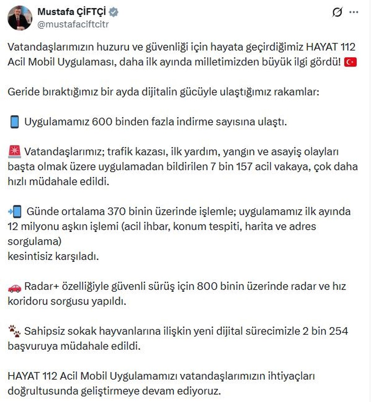 HAYAT 112 Acil Mobil Uygulaması 600 binden fazla indirme sayısına ulaştı
