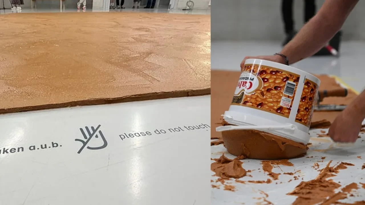 Fıstık alerjisi olanlar bu sergiye girmesin! Sanatçının anısına zemine 800 kilo fıstık ezmesi serpildi