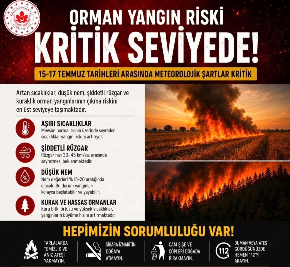 Aydın Valiliği'nden orman yangını uyarısı