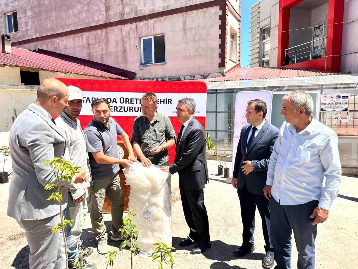 Pazaryolu'nda üreticilere bin meyve fidanı ve 11 sera naylonu desteği