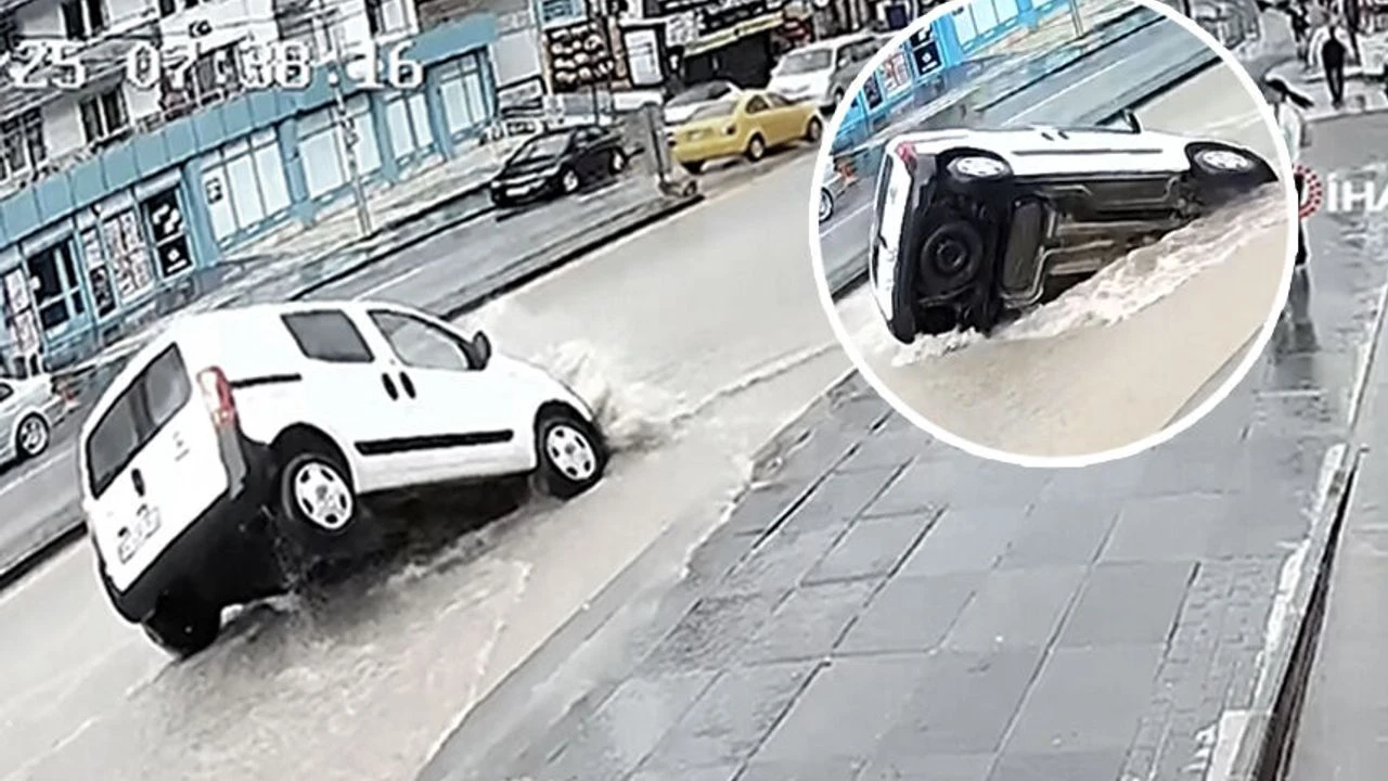 Yol yarıldı araç içine çakıldı! O an kamerada