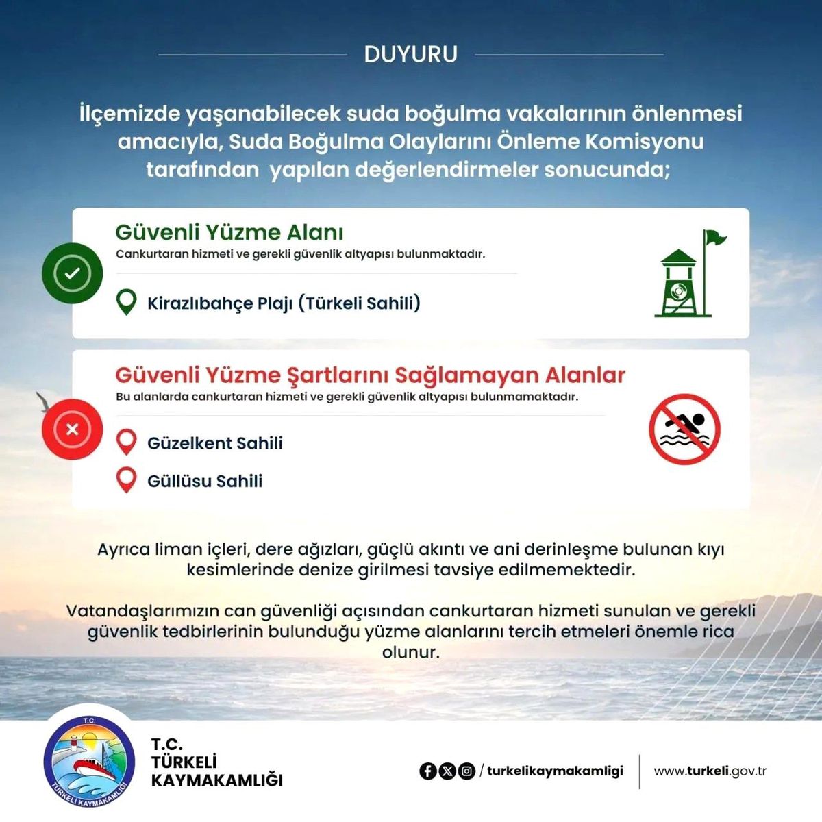 Türkeli'de güvenli yüzme alanları açıklandı
