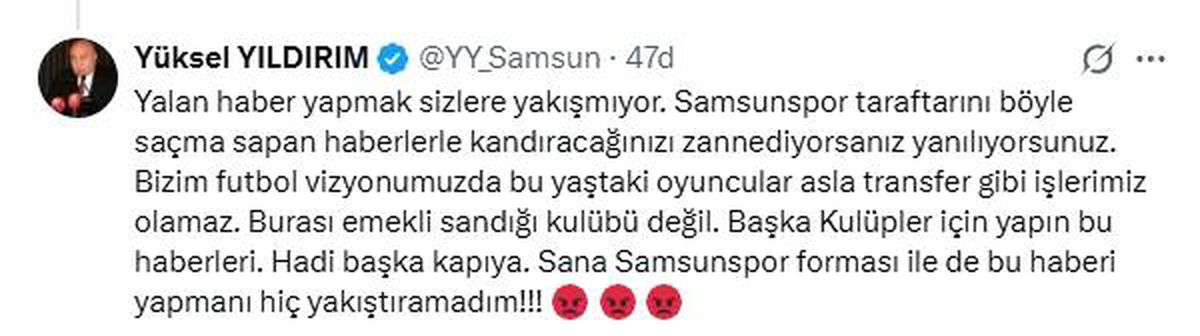 Yüksel Yıldırım'dan Enner Valencia söylentisine tepki: "Samsunspor, emekli sandığı kulübü değil"