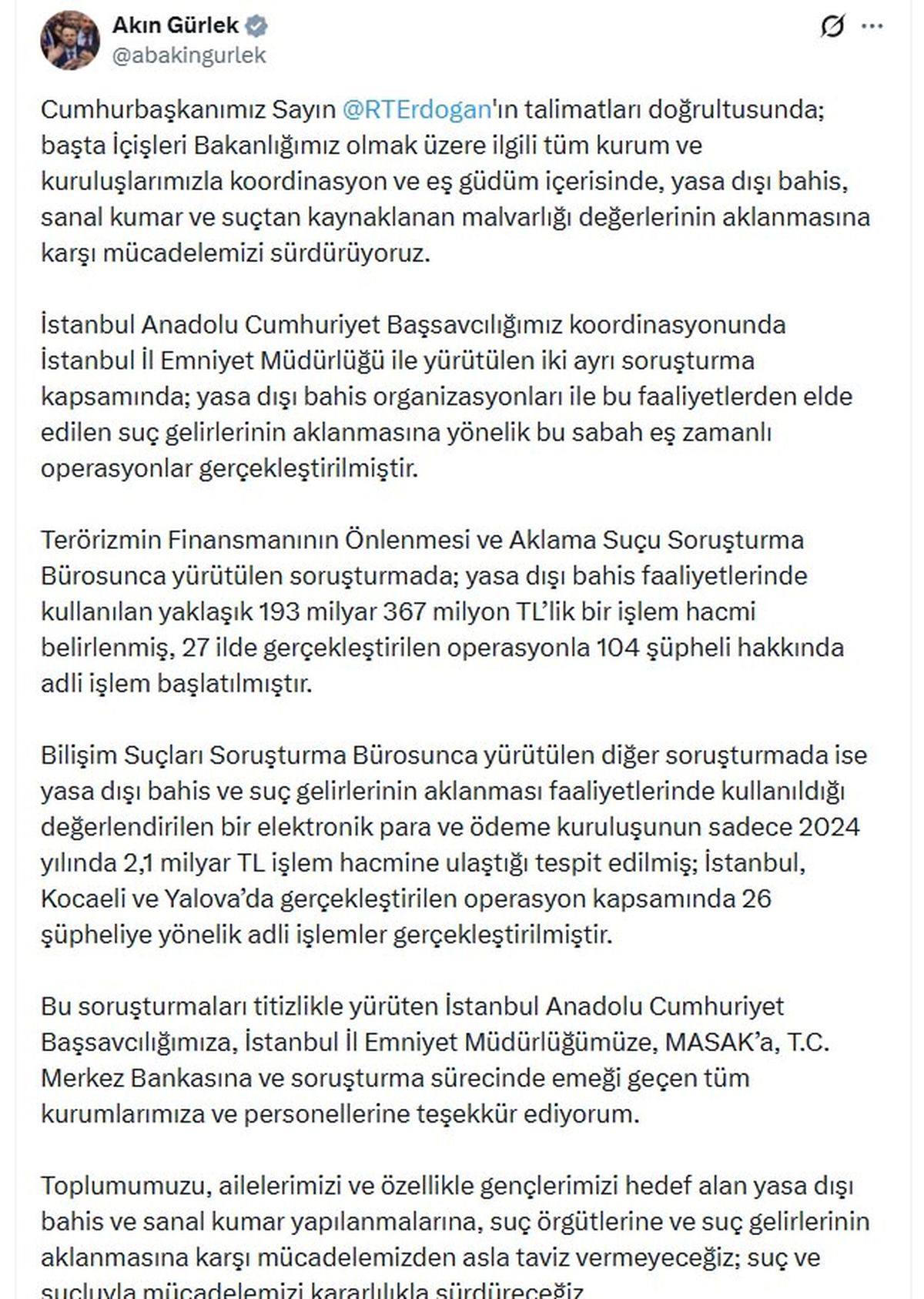 Yasa dışı bahis soruşturmalarında 130 şüpheli hakkında adli işlem