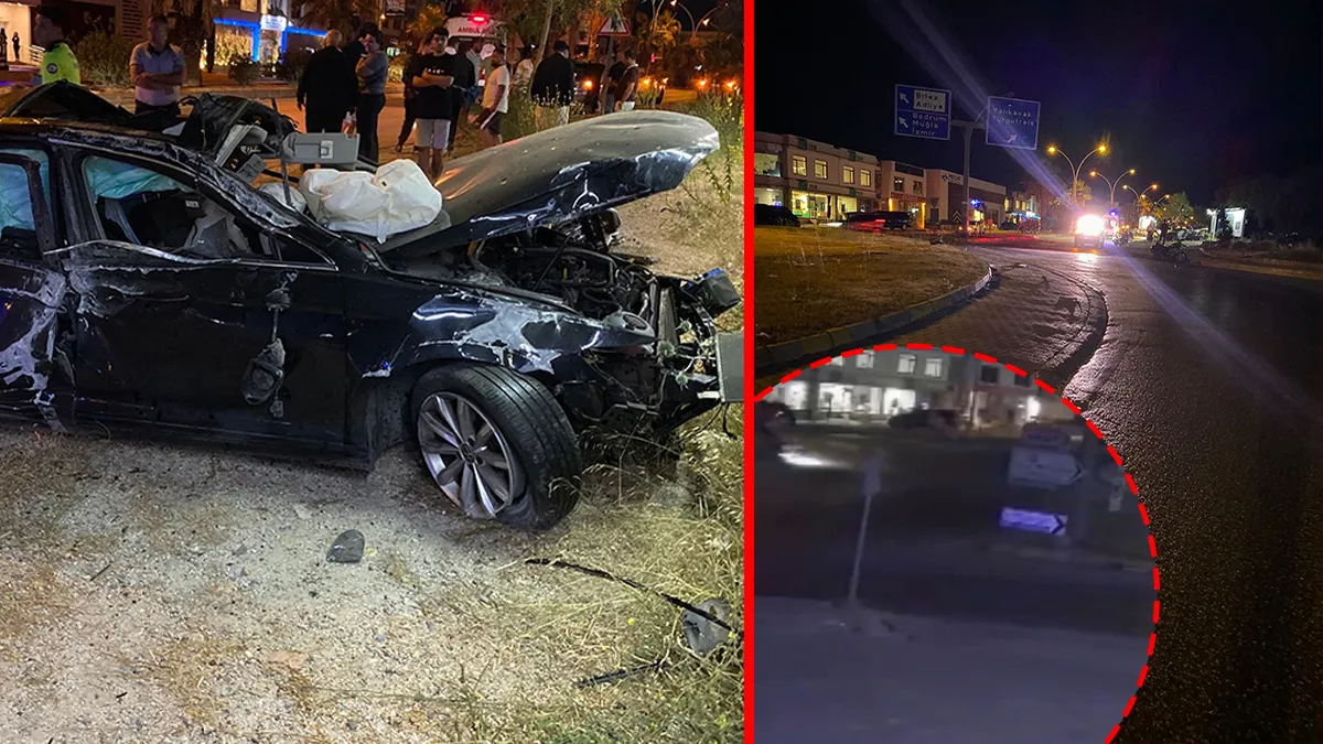 Bodrum’da feci kaza! Refüje çıkan otomobil taklalar attı: Yaralılar var!