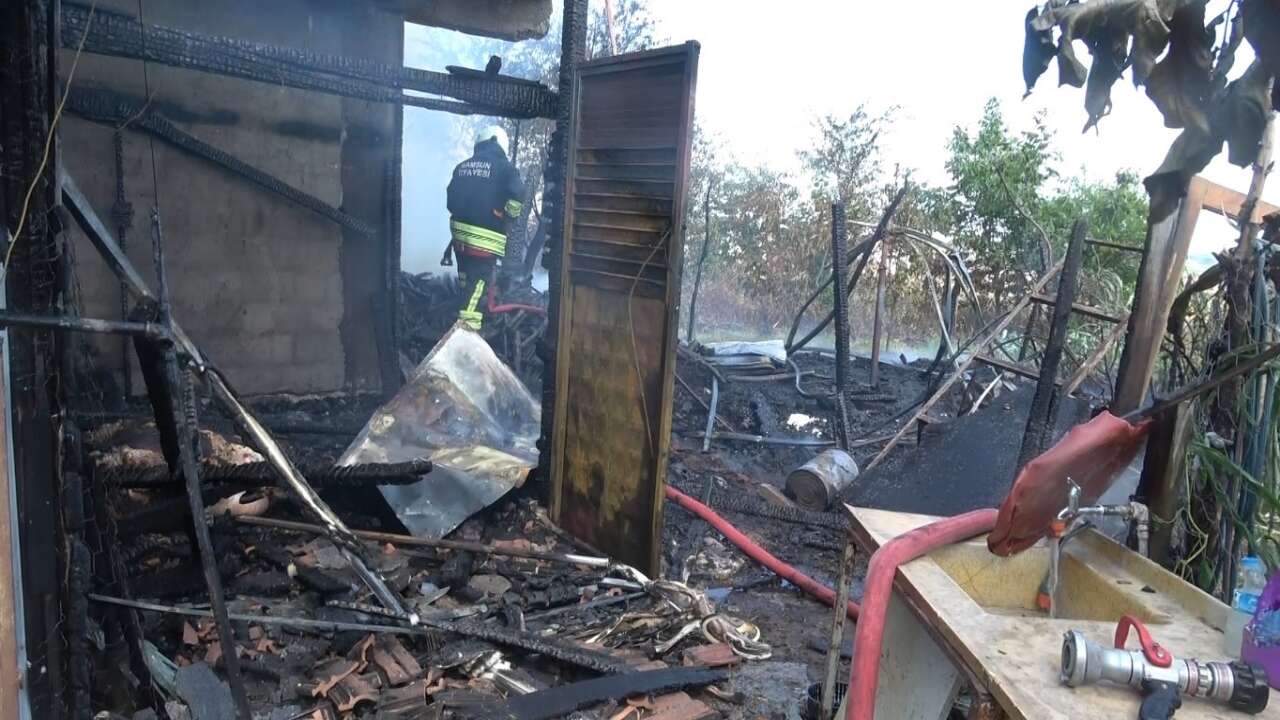 Samsun Bafra'da bağ evi yangını
