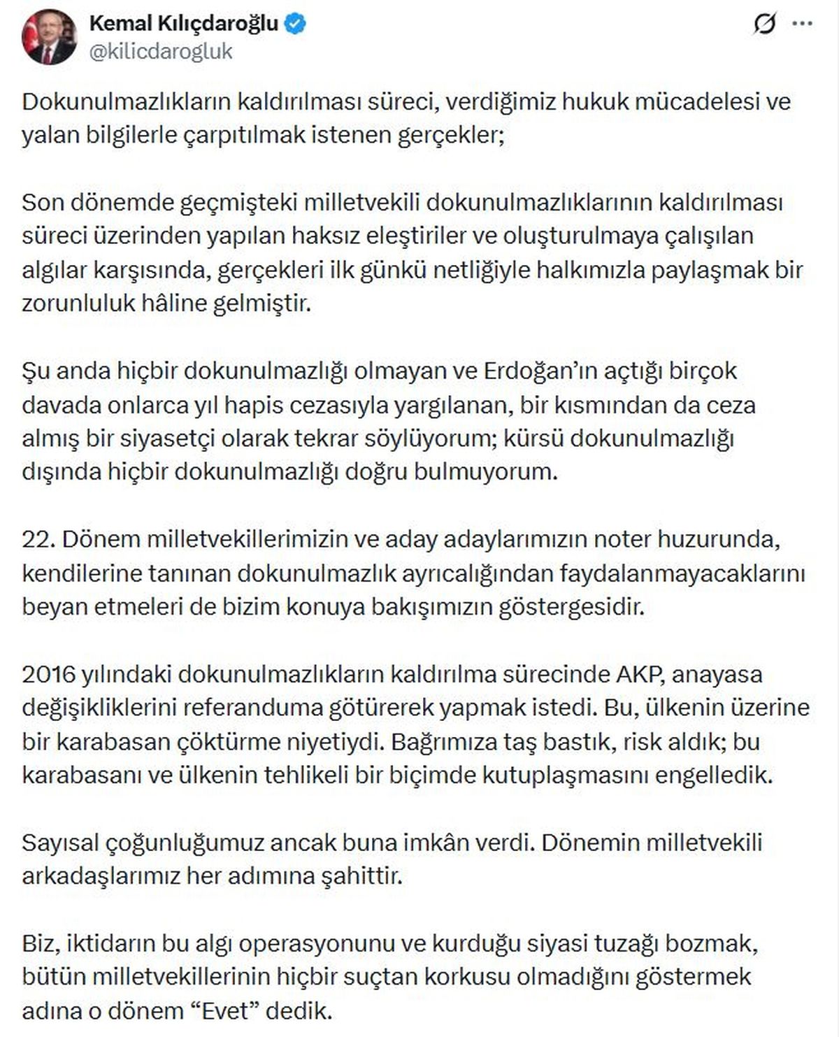 Kılıçdaroğlu'ndan 'dokunulmazlık' açıklaması
