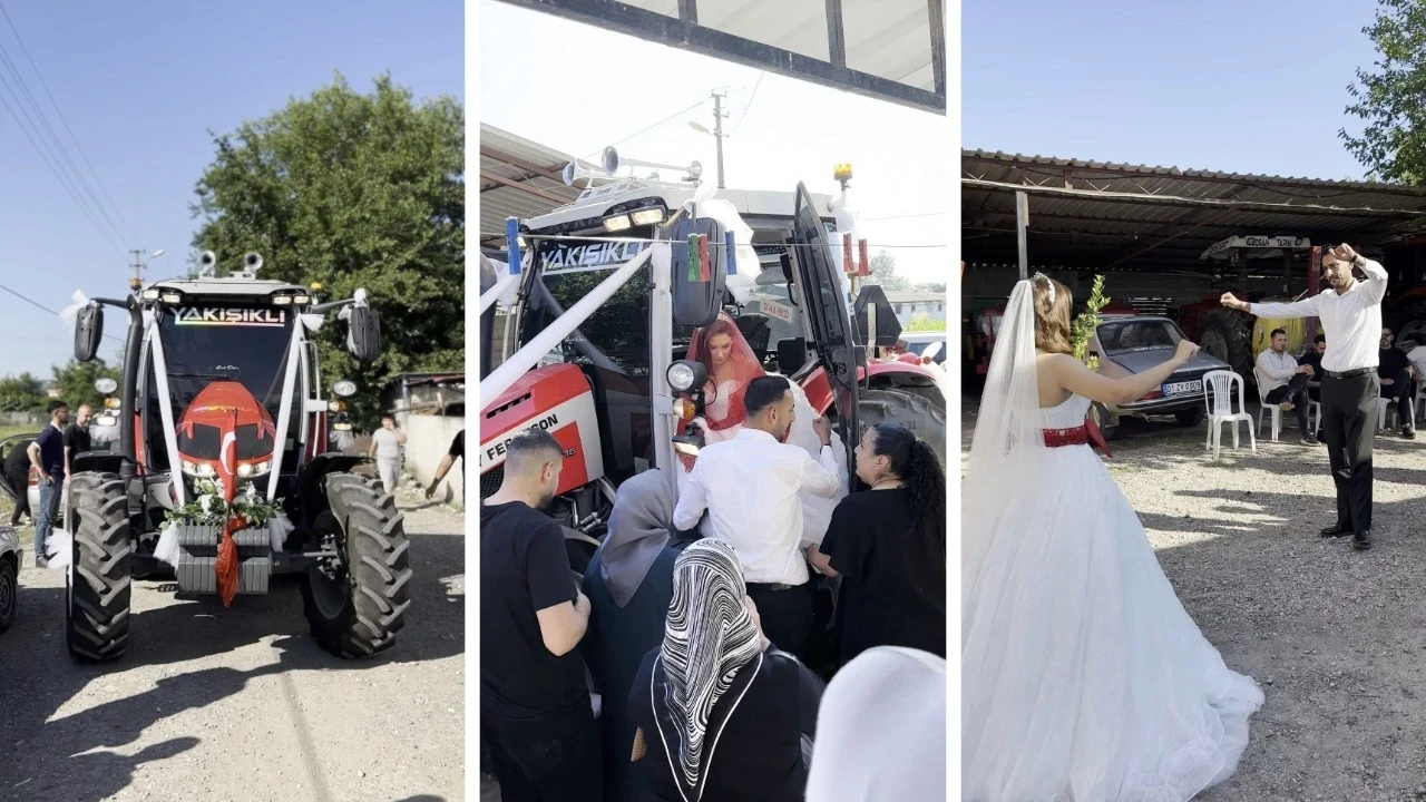 Çiftçi damat traktörünü gelin arabası yaptı