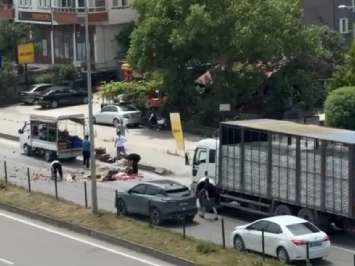 Bartın'da kamyonet kasasından saçılan sebzeleri, sürücüler topladı
