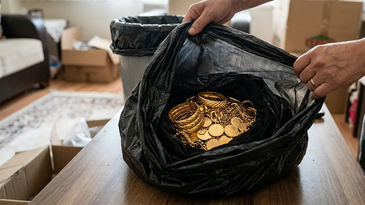 Temizlik yaparken hayatının şokunu yaşadı: 1 kilogram altını çöp sanıp attı