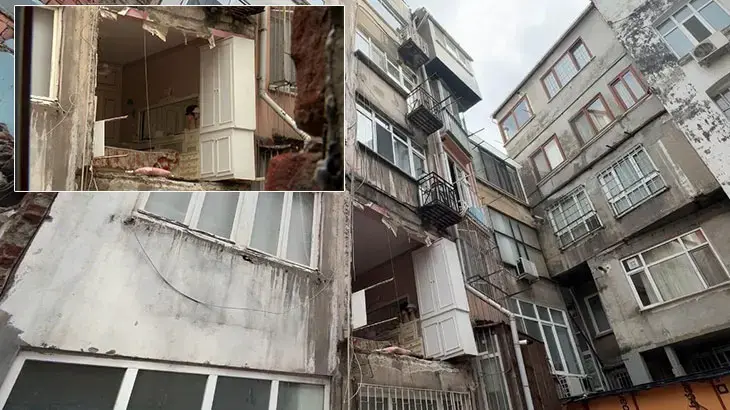 Şişli'de bina duvarı gürültüyle çöktü! 'Deprem oldu zannettik'