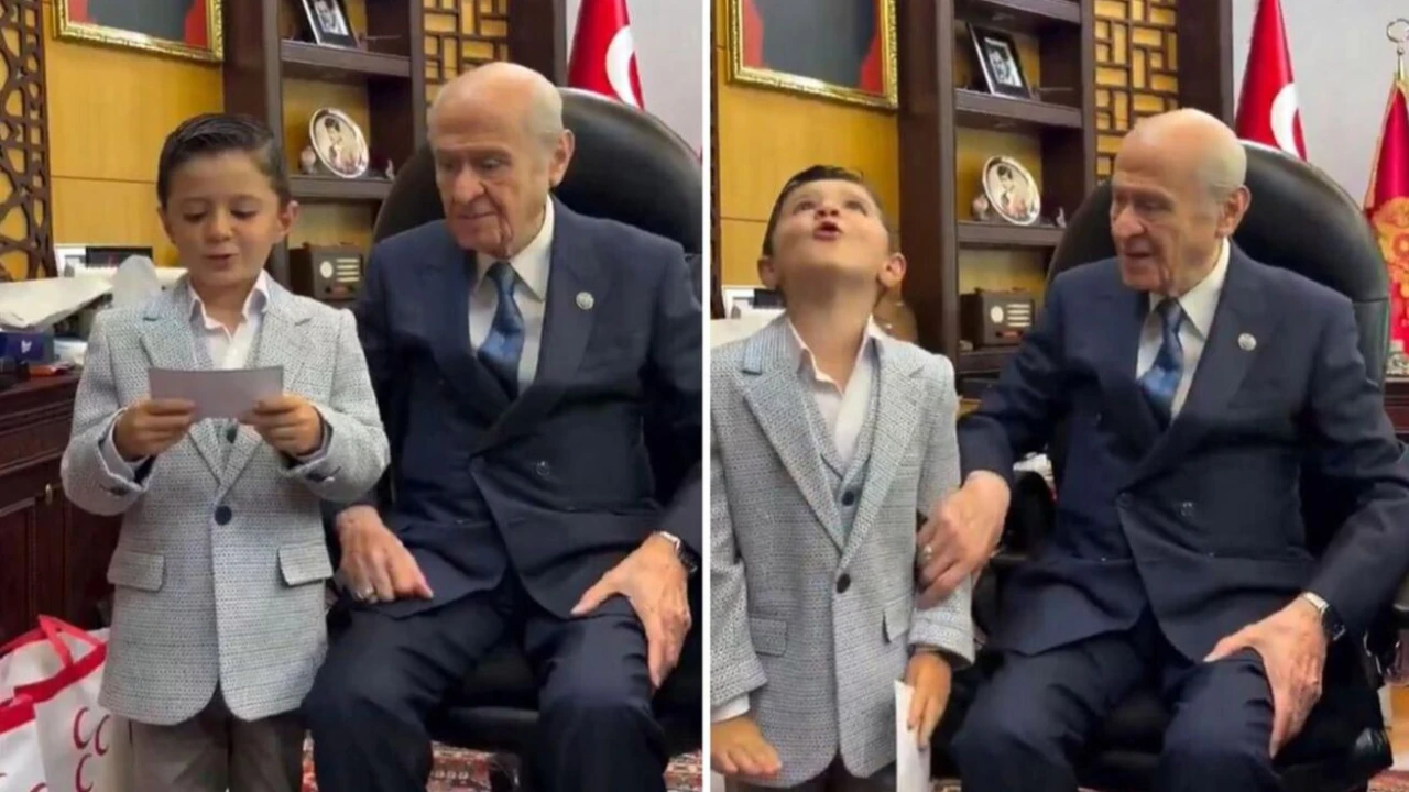 Küçük öğrenci bir anda ulumaya başlayınca Devlet Bahçeli şaşkına döndü