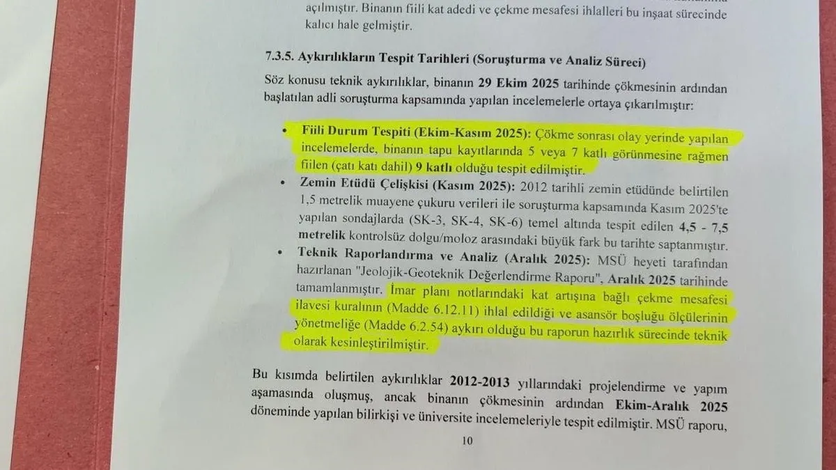 Gebze’deki çöken bina ile ilgili nihai rapor savcılığa sunuldu