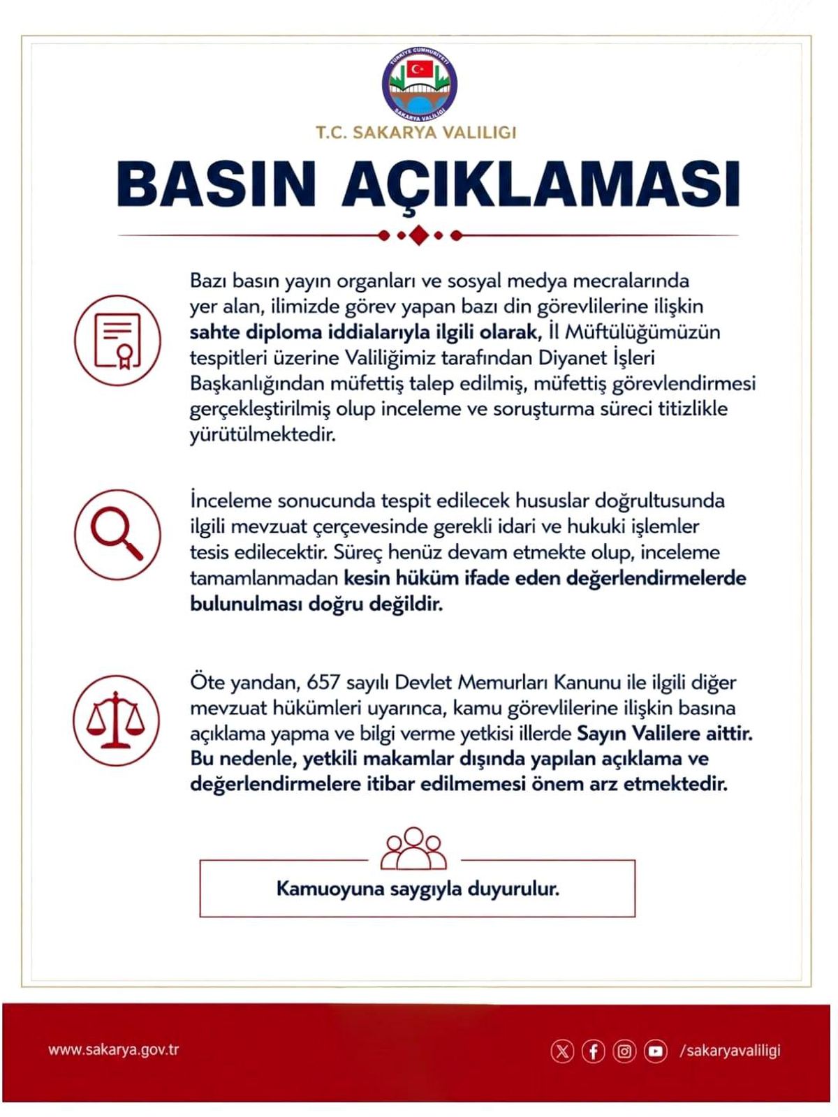 Sakarya Valiliğinden sahte imam iddialarına ilişkin açıklama