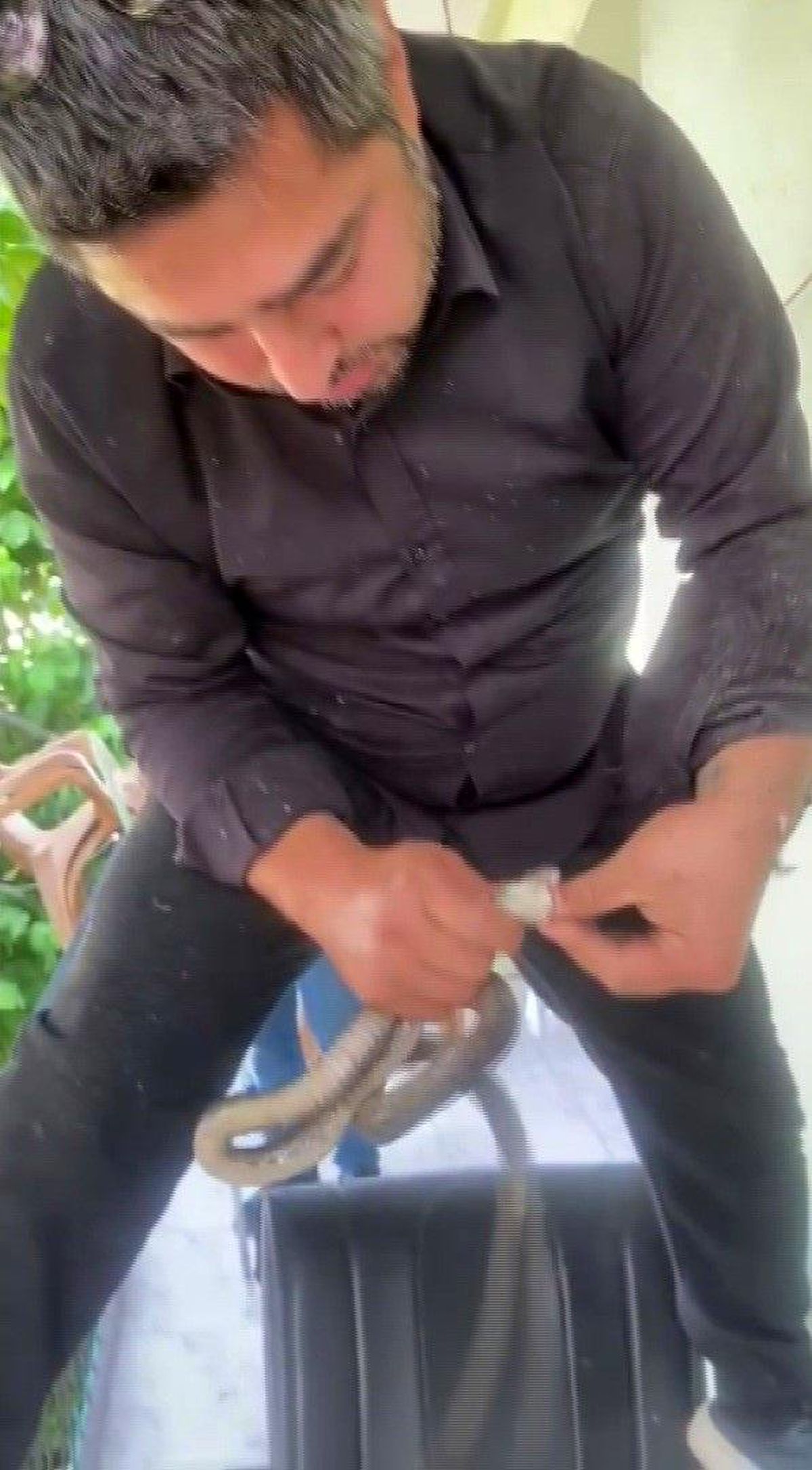 Klima ünitesinin boru hattında yakaladığı yılanı "Sevgili yılan insanlardan uzak dur, yoksa ne yaparlar biliyorsun" diye..