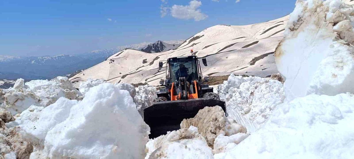 Hakkari'de yaz günü karla mücadele devam ediyor