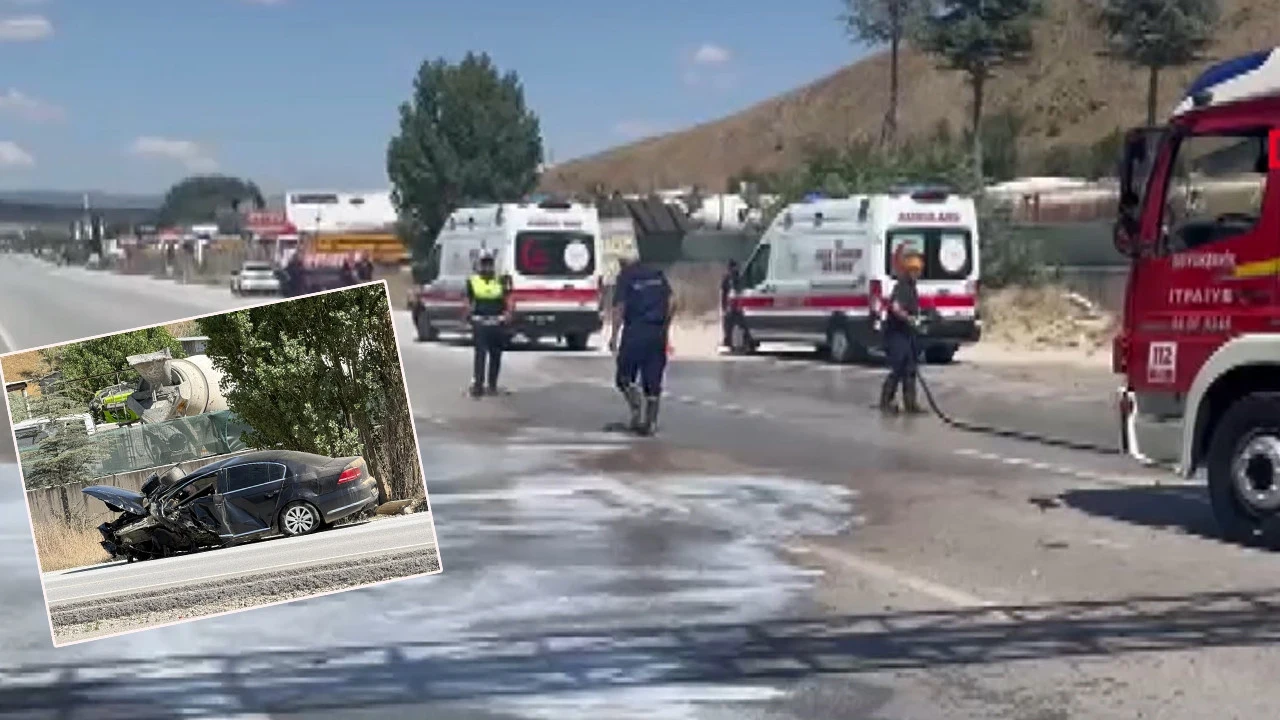 Ankara-Samsun yolunda kaza: Otomobil direğe ok gibi saplandı