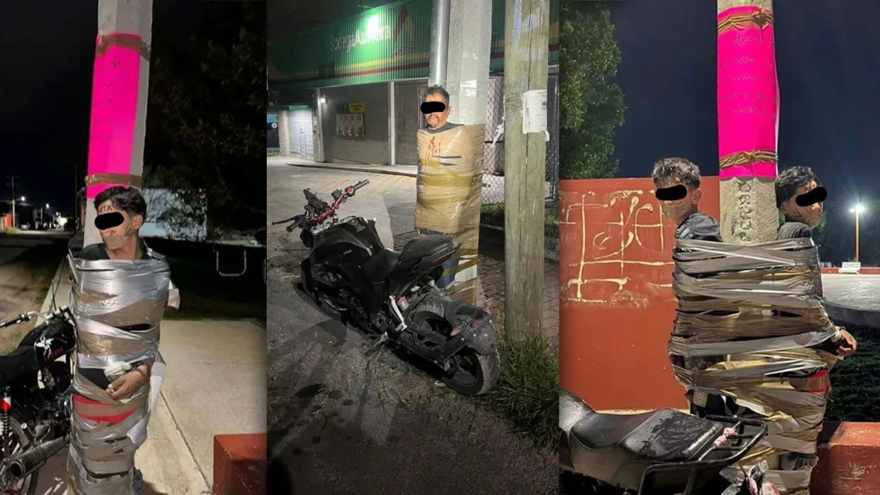 Polis yakalayamayınca 'Batman' yakalayıp, direğe bağladı! Yüzlerine bakan şoke oldu