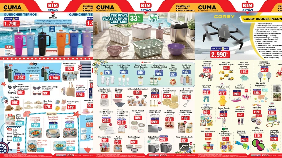 BİM Aktüel Ürünler 3 Temmuz Kataloğu Tam Liste! Bu Hafta BİM'de Neler Var? Stanley Termos ve Portatif Klima Fiyatı!
