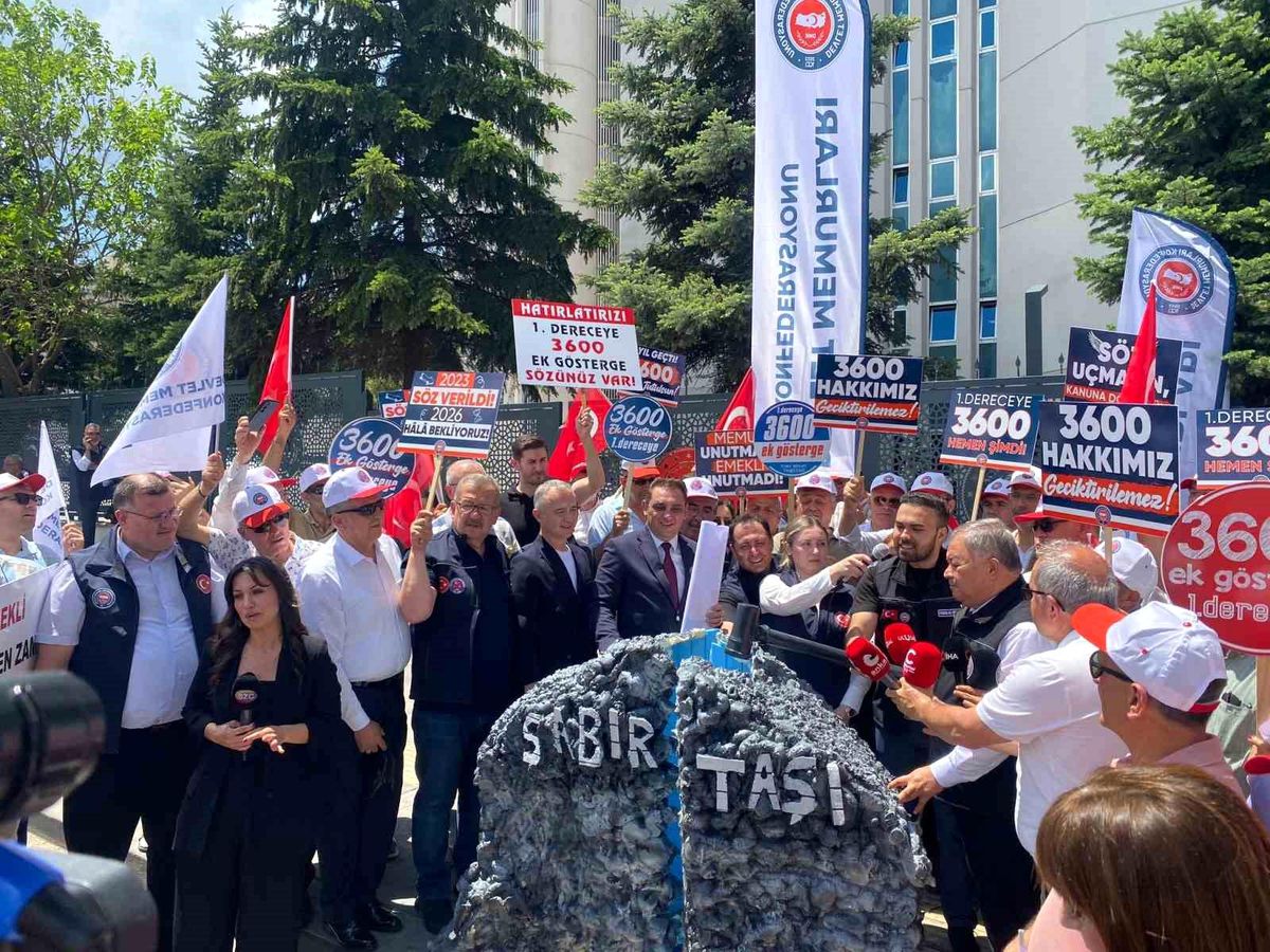 Memurlar taleplerini "sabır taşı" ile dile getirdi