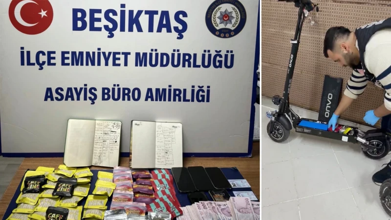 Beşiktaş'ta 'sipariş defteriyle' uyuşturucu ticareti yapan şüphelilere baskın: Skutere gizlemişler