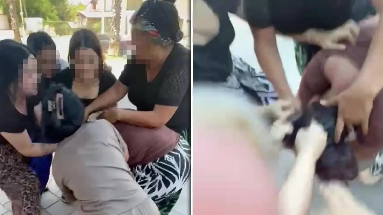 Otomobilden inip çocuğunun gözleri önünde darp ettiler! Genç kadına korkunç şiddet kamerada