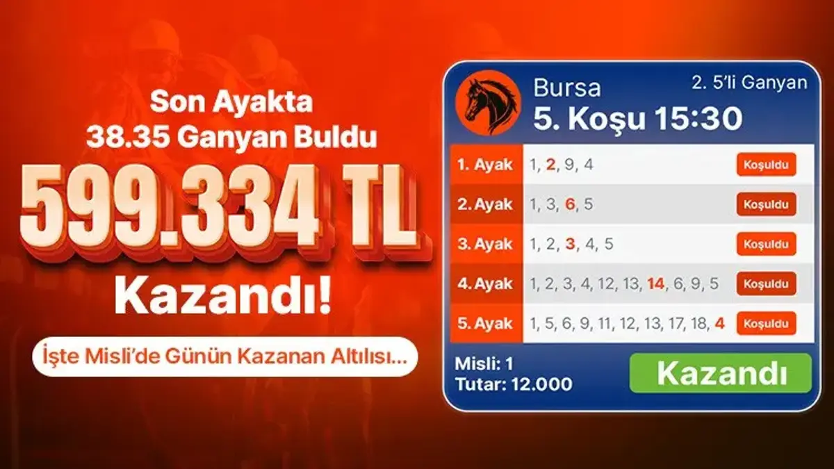 Son Ayakta 38.35 Ganyan Buldu 599.334 TL Kazandı! İşte Misli’de Günün Kazanan Altılısı…