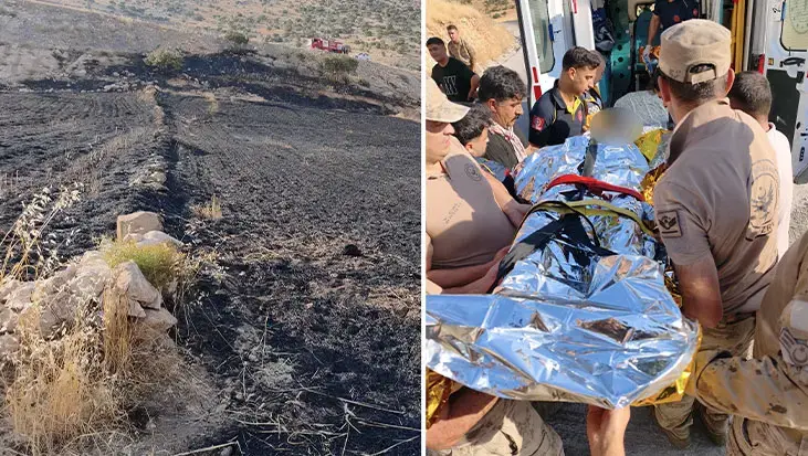 Alevlerin ortasında kaldı! Cizre'de arazide uyuyan çoban anız yangınında ağır yaralandı