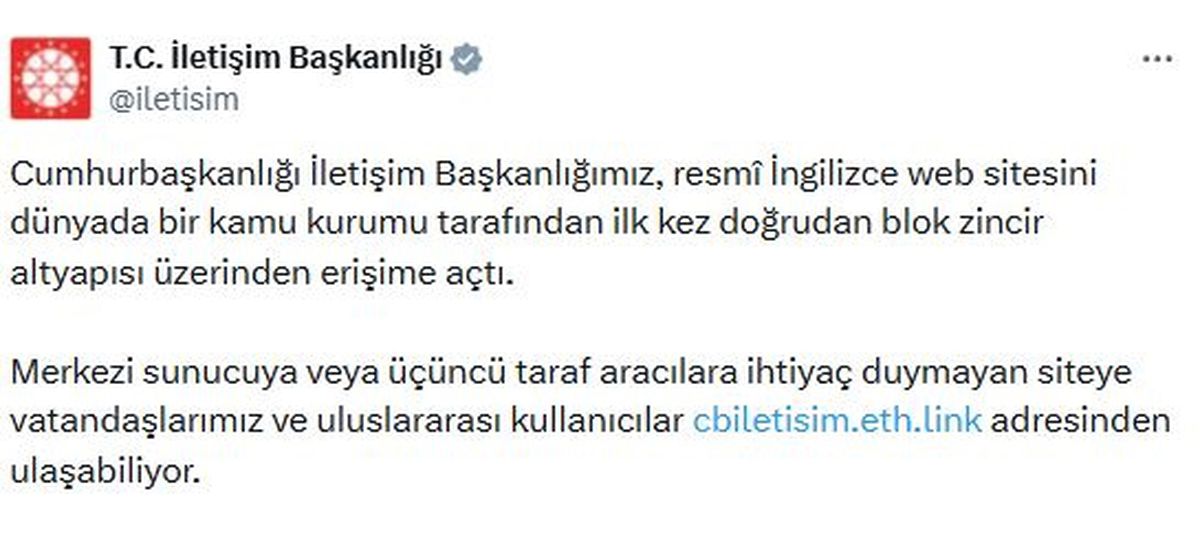 İletişim Başkanlığı'nın İngilizce web sitesi, blok zincir altyapısına taşındı
