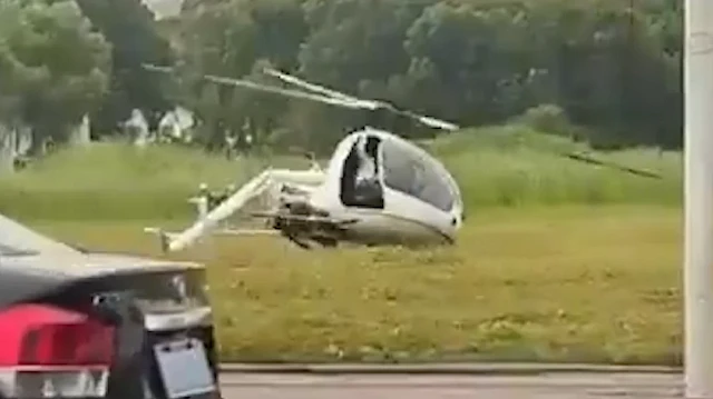 Çin’de helikopter faciası: Sert iniş yapan hava aracı böyle kontrolden çıktı